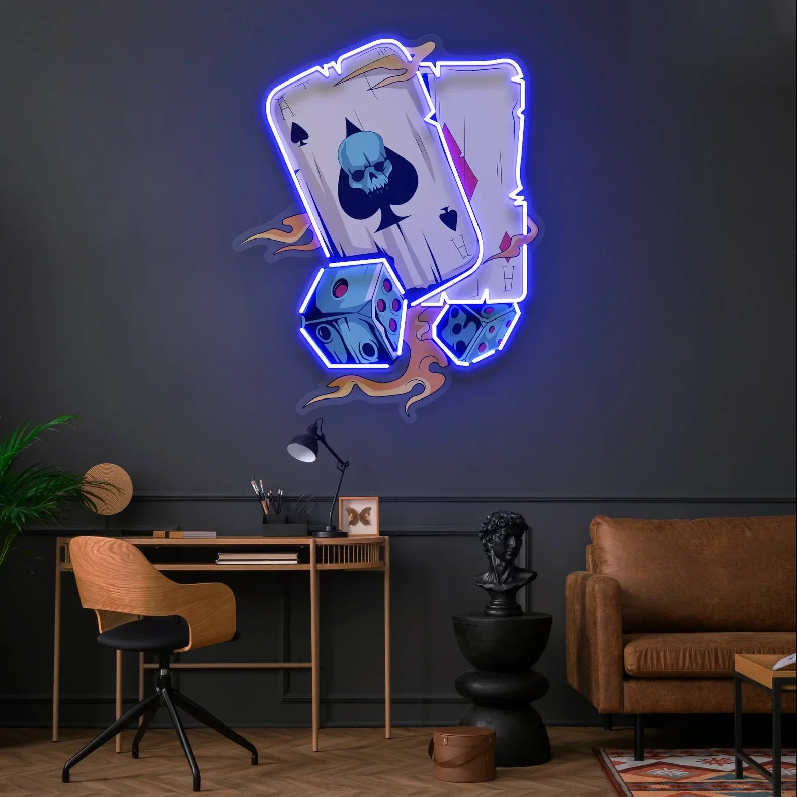 Cool Poker Neon Sign UV Print Sign Wall Art Decor USB Night Sign Teens Bedroom Game Room Sign Bar Beer Club Neon Birthday Gift