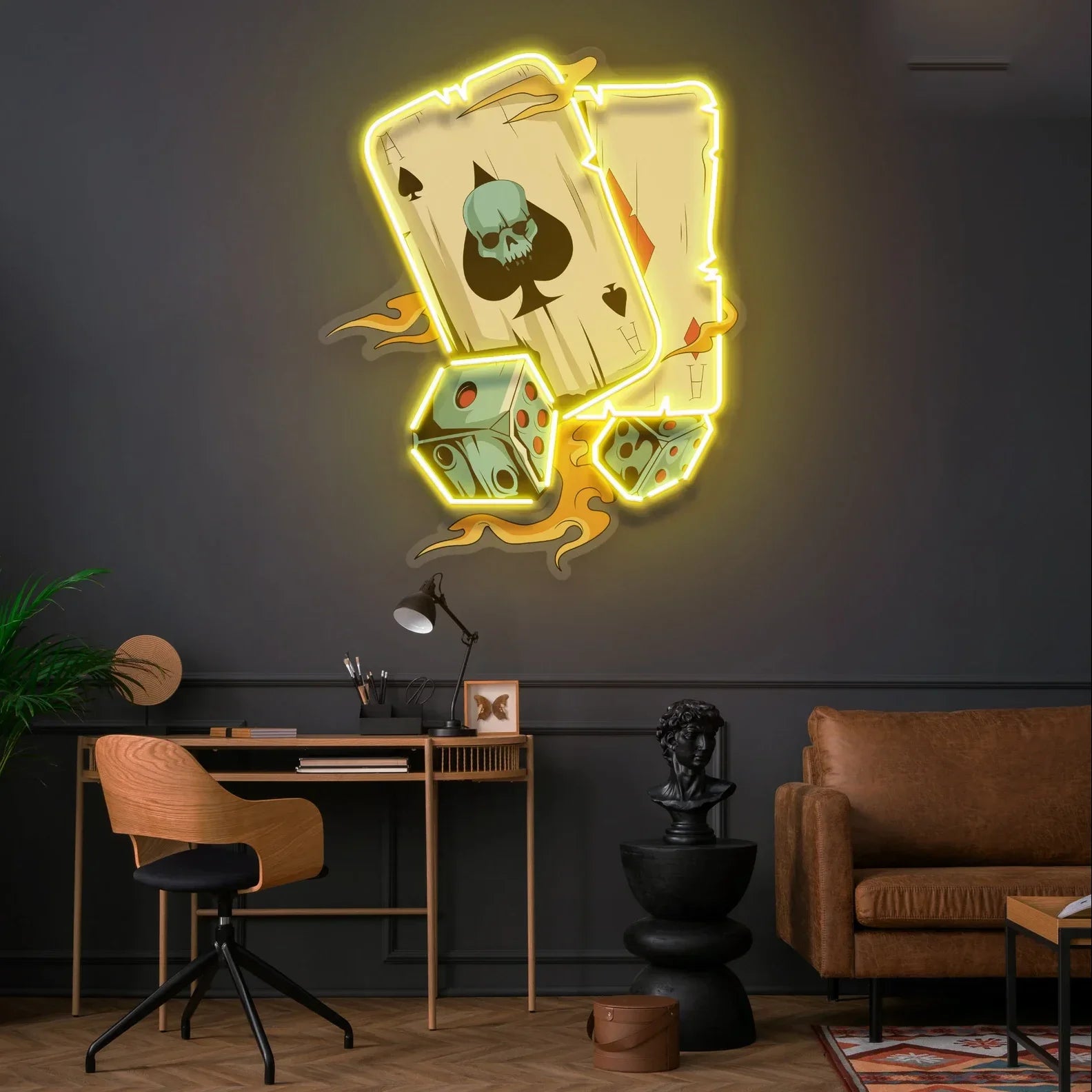 Cool Poker Neon Sign UV Print Sign Wall Art Decor USB Night Sign Teens Bedroom Game Room Sign Bar Beer Club Neon Birthday Gift