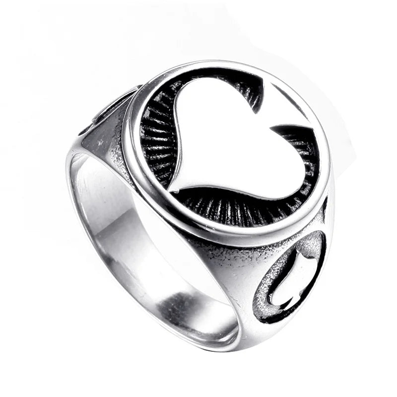 Simple Gambler Stainless Steel Lucky Spades A Ring Men Punk Biker Lucky Ring For Men Women Fashion Jewelry Gift