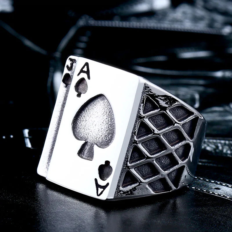 Spade A Playing Card Ring 316L Stainless Steel Man's Fashion Jewelry Retro Personality BR8-043 US Size