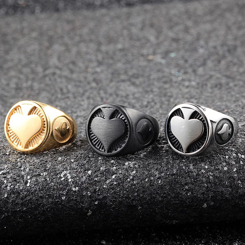 Simple Gambler Stainless Steel Lucky Spades A Ring Men Punk Biker Lucky Ring For Men Women Fashion Jewelry Gift