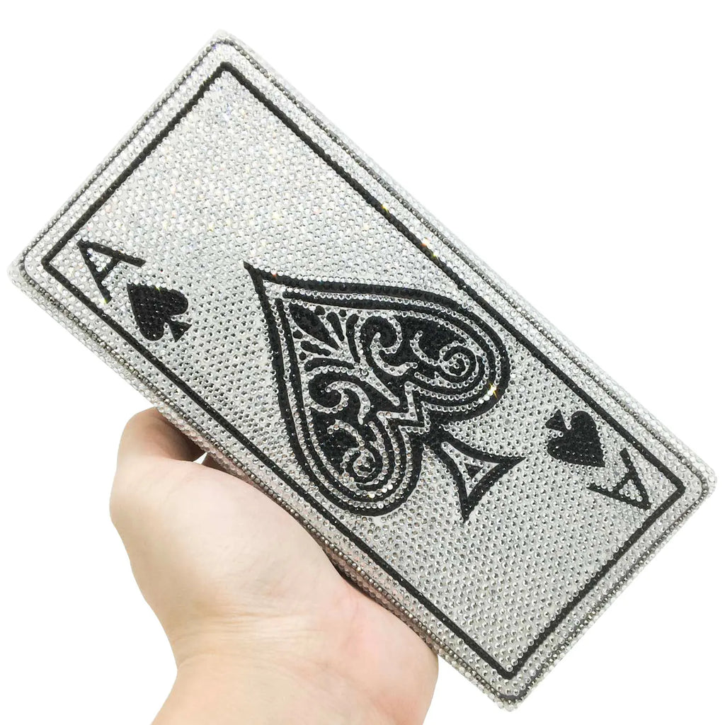 Boutique De FGG Poker Carte à Jouer Spade As Femme Cristal Pochette Sac à Main Evening Sac Vegas Strass Sac à Mains Casinos Dinner Sac
