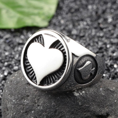 Bague Lucky Piques Poker ♠ — Chevalière Porte-Bonheur Homme Acier Édition Chance | Bijou