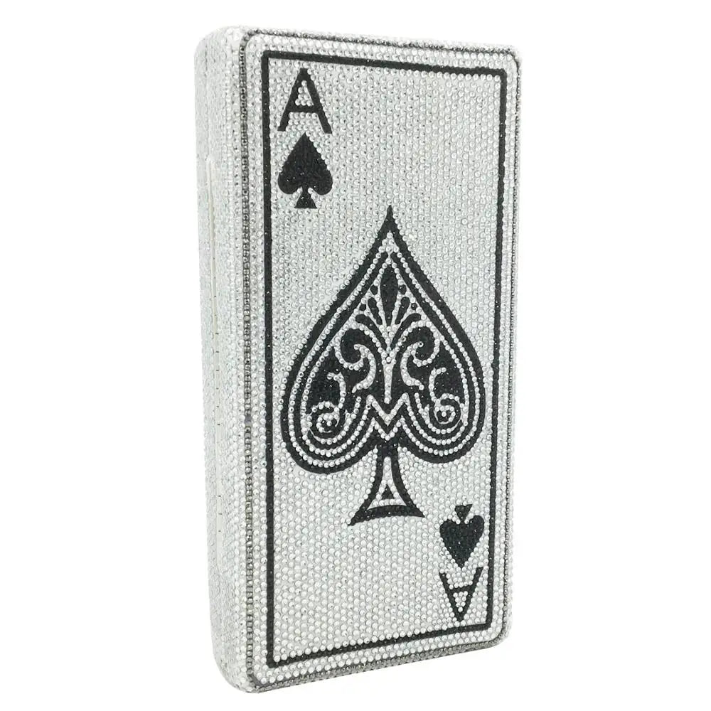 Boutique De FGG Poker Carte à Jouer Spade As Femme Cristal Pochette Sac à Main Evening Sac Vegas Strass Sac à Mains Casinos Dinner Sac