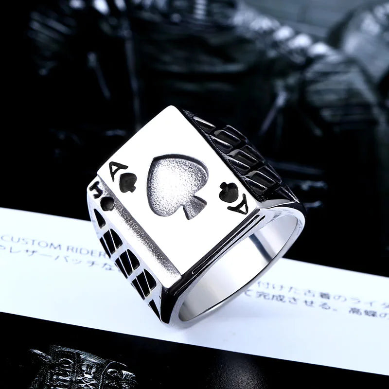Spade A Playing Card Ring 316L Stainless Steel Man's Fashion Jewelry Retro Personality BR8-043 US Size