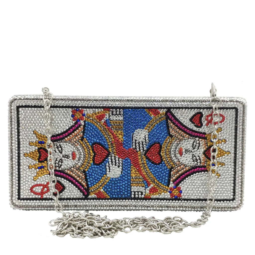 Boutique De FGG Poker Carte à Jouer Spade As Femme Cristal Pochette Sac à Main Evening Sac Vegas Strass Sac à Mains Casinos Dinner Sac