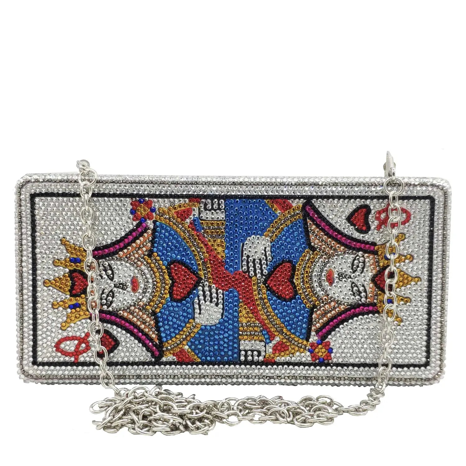 Boutique De FGG Poker Carte à Jouer Spade As Femme Cristal Pochette Sac à Main Evening Sac Vegas Strass Sac à Mains Casinos Dinner Sac