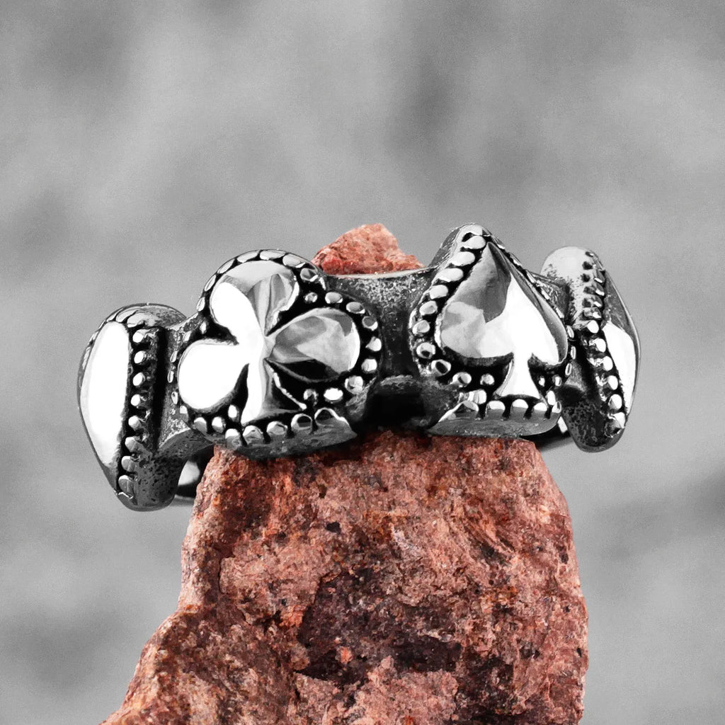 Good Luck Poker Hearts Spades Amulet Stainless Steel Mens Rings Hip Hop for Male Boyfriend Jewelry Creativity Gift Wholesale