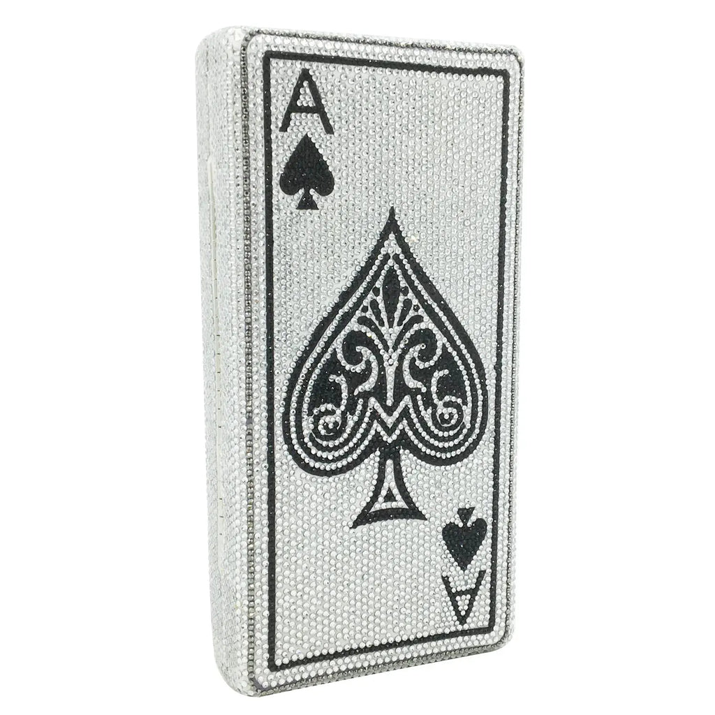 Boutique De FGG Poker Carte à Jouer Spade As Femme Cristal Pochette Sac à Main Evening Sac Vegas Strass Sac à Mains Casinos Dinner Sac