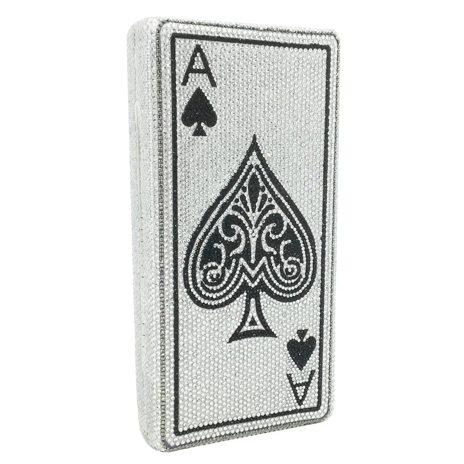Boutique De FGG Poker Carte à Jouer Spade As Femme Cristal Pochette Sac à Main Evening Sac Vegas Strass Sac à Mains Casinos Dinner Sac