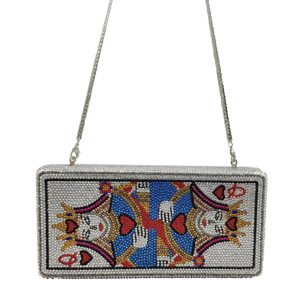 Boutique De FGG Poker Carte à Jouer Spade As Femme Cristal Pochette Sac à Main Evening Sac Vegas Strass Sac à Mains Casinos Dinner Sac