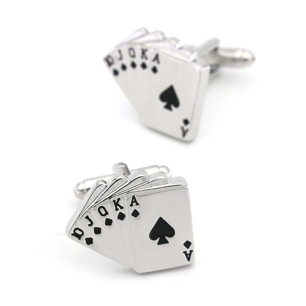 Quality Copper Material Casino Series Cuff Links Playing Card Design Poker Flush Cufflinks For Men