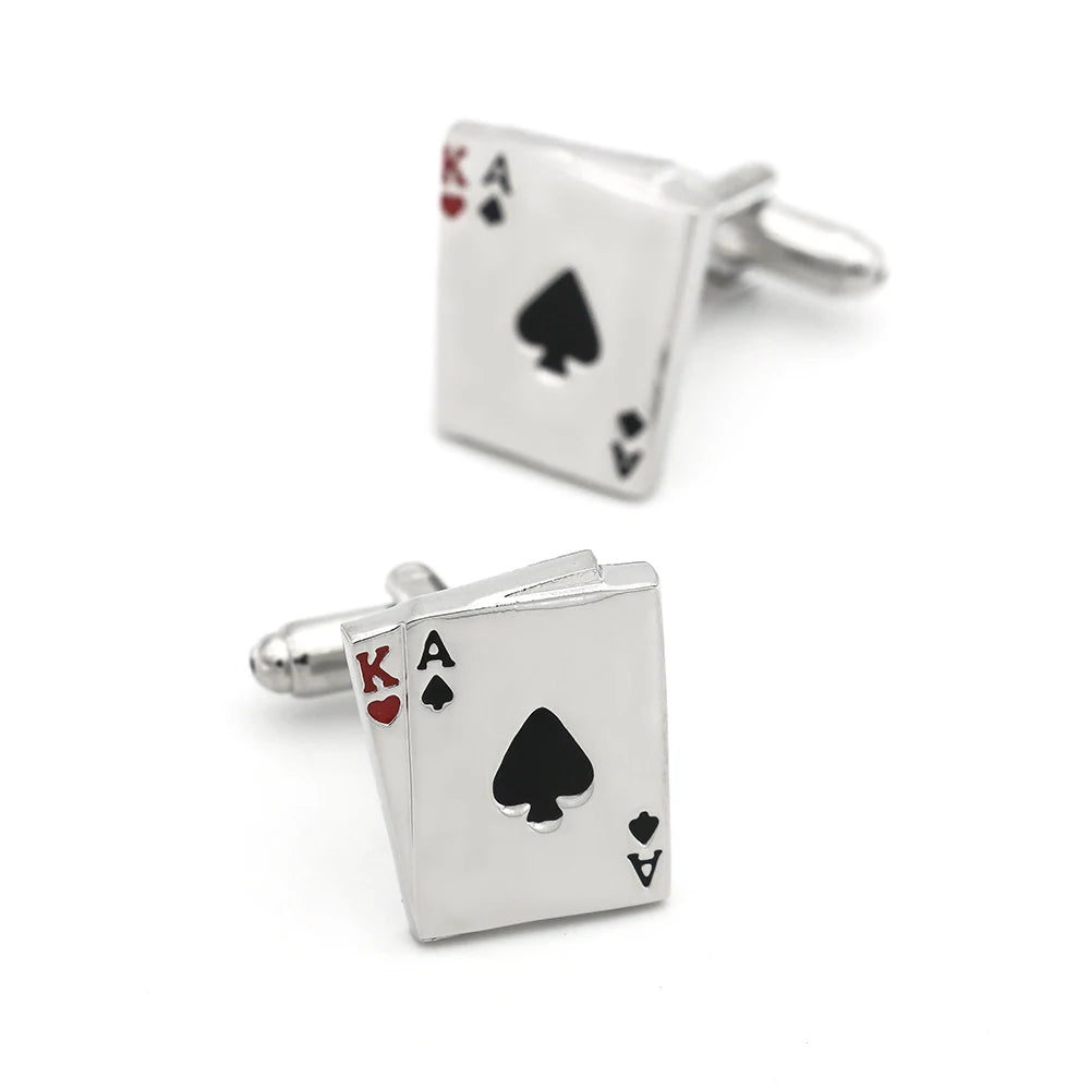 Quality Copper Material Casino Series Cuff Links Playing Card Design Poker Flush Cufflinks For Men