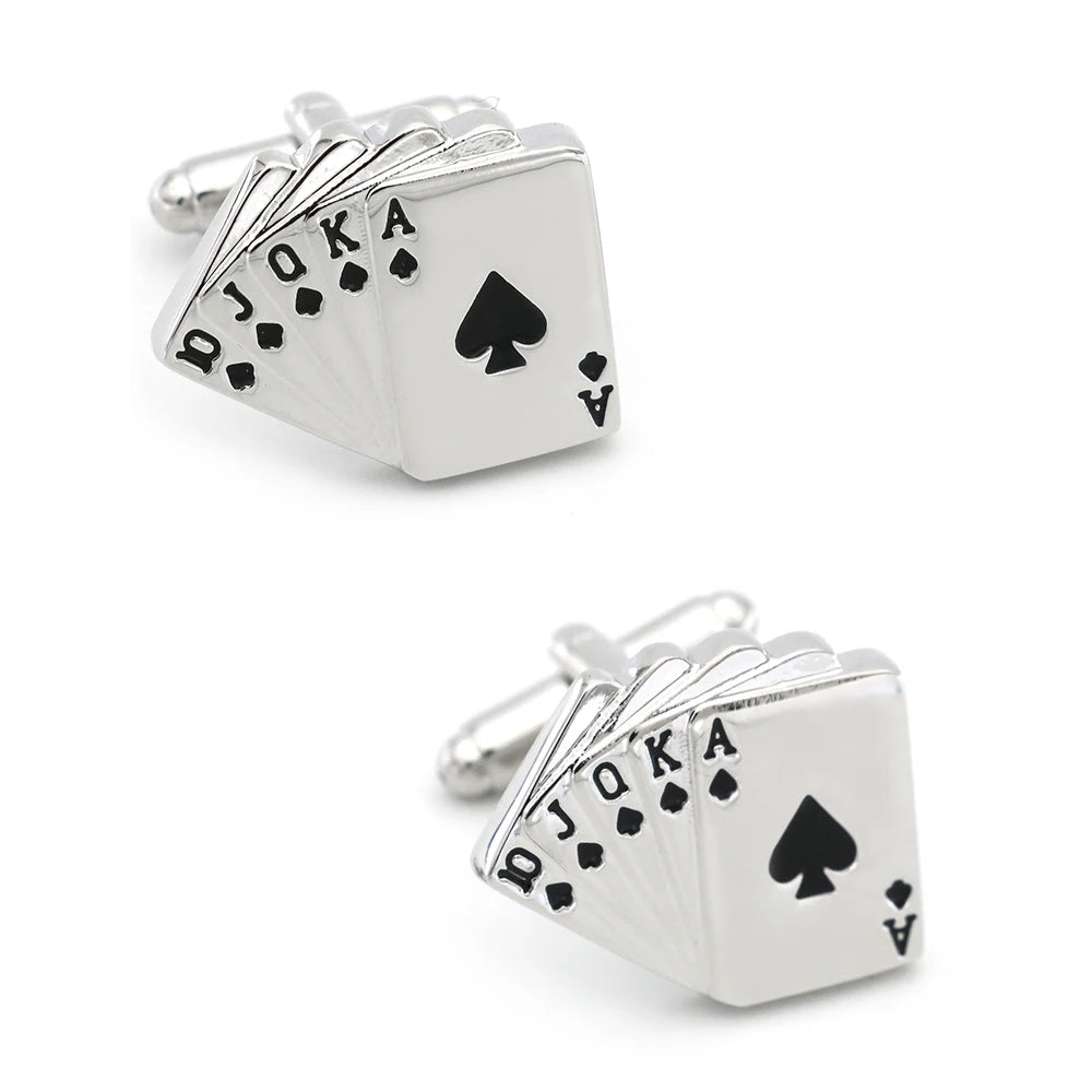 Quality Copper Material Casino Series Cuff Links Playing Card Design Poker Flush Cufflinks For Men