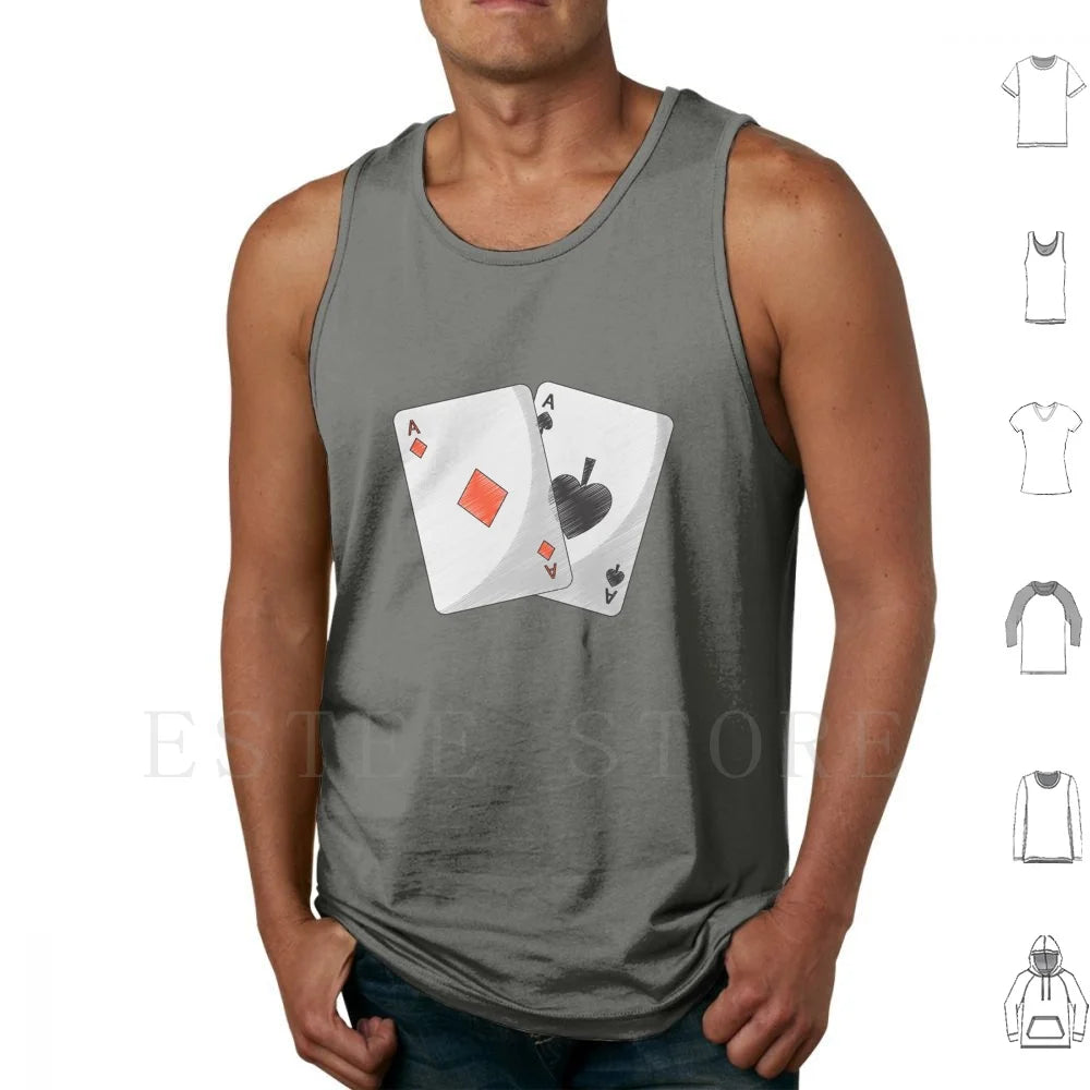 Aces Of Spades Playing Card Tank Tops Vest Sleeveless Ace Queen Of Spades Poker Game Spade Metal Hard Guitar Dark Slash Punk