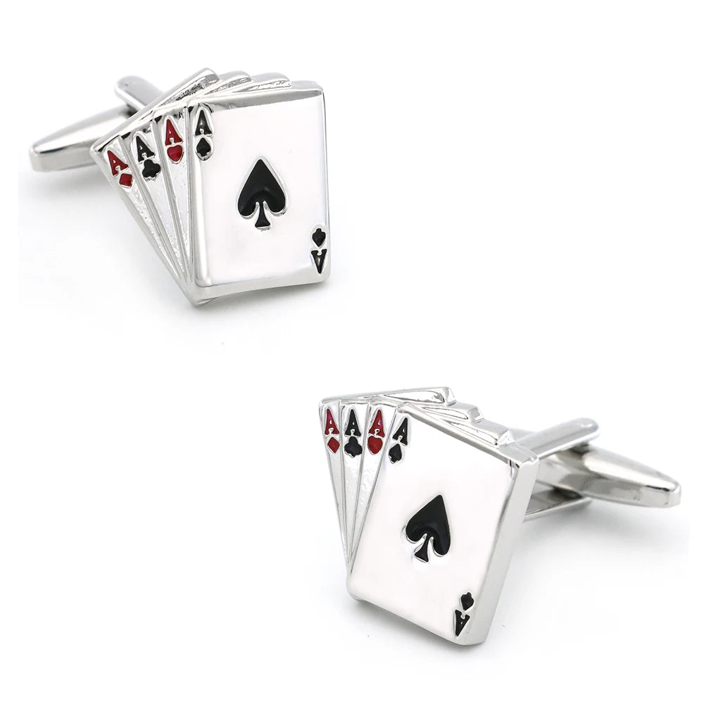 Quality Copper Material Casino Series Cuff Links Playing Card Design Poker Flush Cufflinks For Men