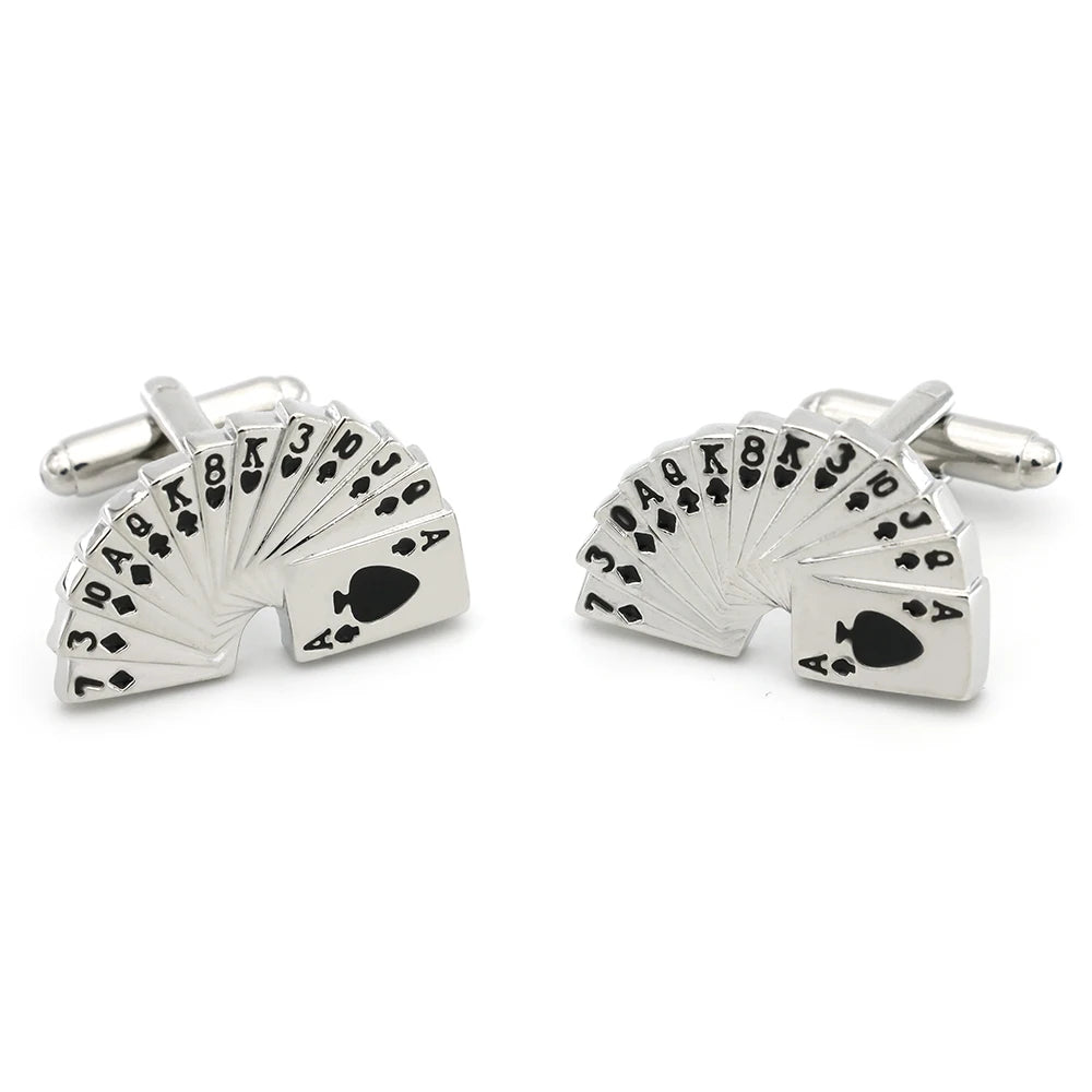 Quality Copper Material Casino Series Cuff Links Playing Card Design Poker Flush Cufflinks For Men