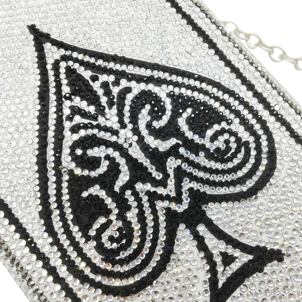 Boutique De FGG Poker Carte à Jouer Spade As Femme Cristal Pochette Sac à Main Evening Sac Vegas Strass Sac à Mains Casinos Dinner Sac