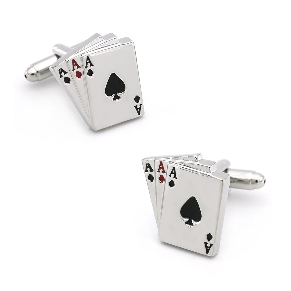 Quality Copper Material Casino Series Cuff Links Playing Card Design Poker Flush Cufflinks For Men