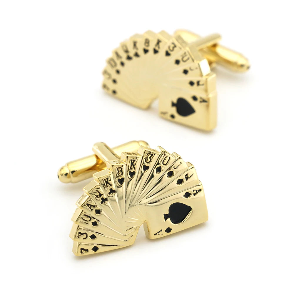 Quality Copper Material Casino Series Cuff Links Playing Card Design Poker Flush Cufflinks For Men