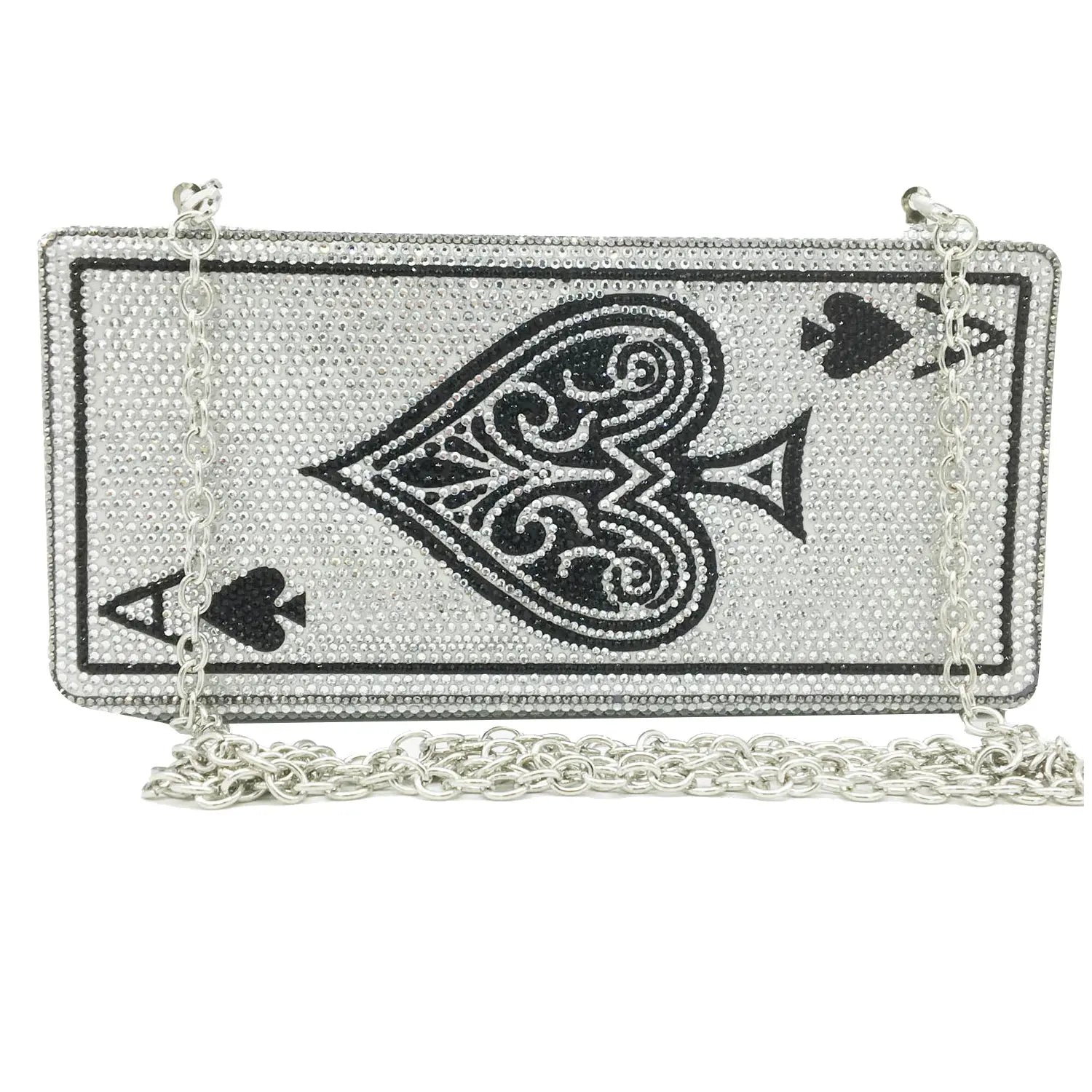 Boutique De FGG Poker Carte à Jouer Spade As Femme Cristal Pochette Sac à Main Evening Sac Vegas Strass Sac à Mains Casinos Dinner Sac