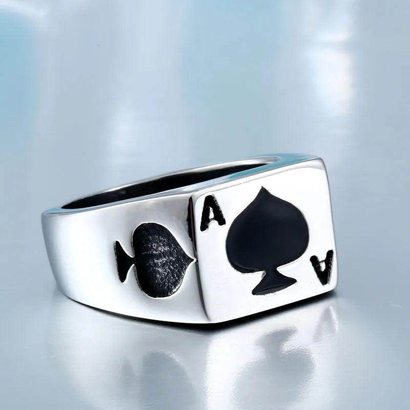 Spade A Playing Card Ring 316L Stainless Steel Man's Fashion Jewelry Retro Personality BR8-043 US Size