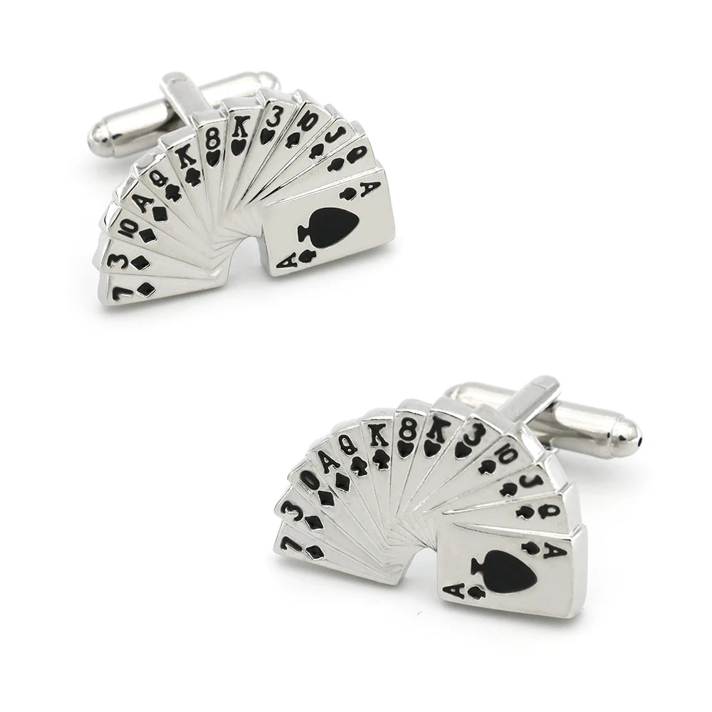 Quality Copper Material Casino Series Cuff Links Playing Card Design Poker Flush Cufflinks For Men