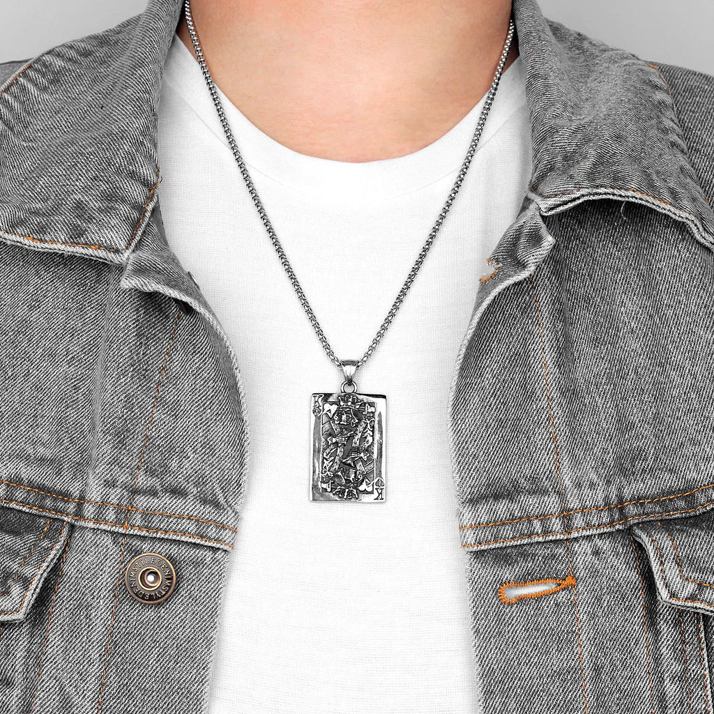 Spade King Skull Poker Stainless Steel Men Necklaces Pendants Chain Punk for Boyfriend Male Jewelry Creativity Gift Wholesale