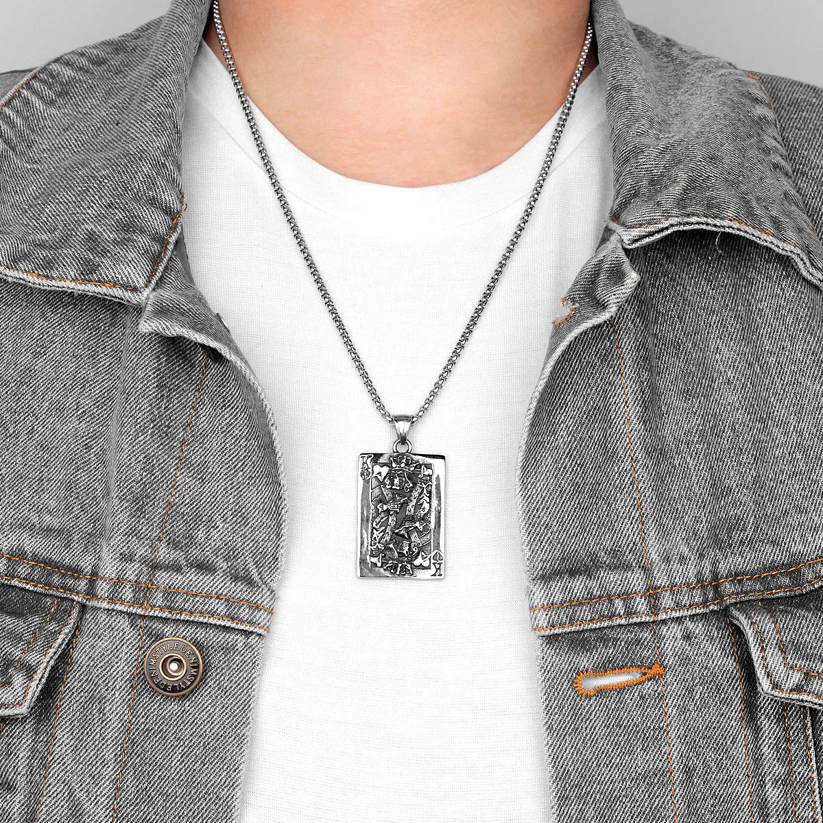 Spade King Skull Poker Stainless Steel Men Necklaces Pendants Chain Punk for Boyfriend Male Jewelry Creativity Gift Wholesale