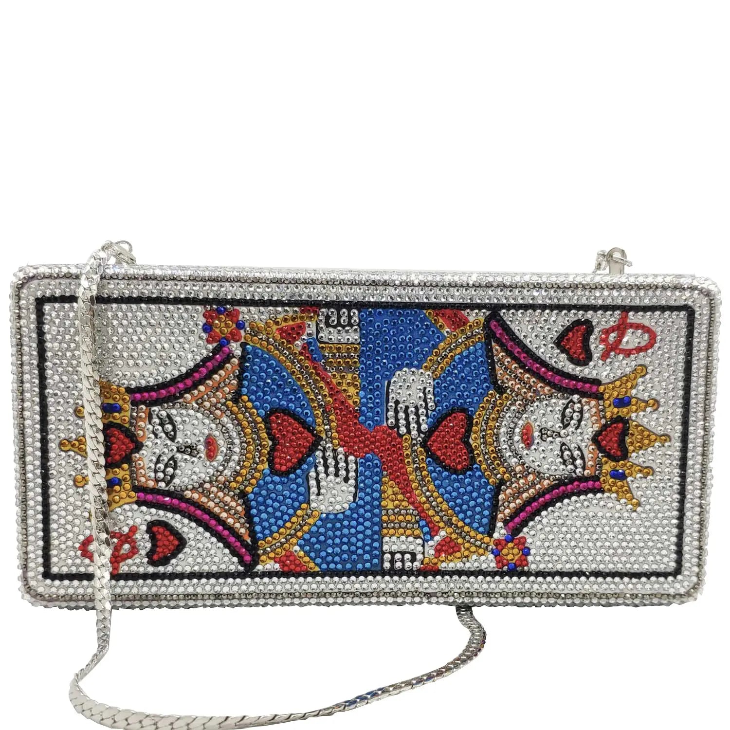 Boutique De FGG Poker Carte à Jouer Spade As Femme Cristal Pochette Sac à Main Evening Sac Vegas Strass Sac à Mains Casinos Dinner Sac