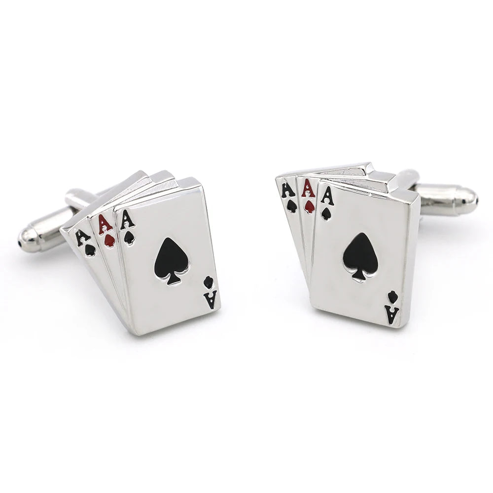 Quality Copper Material Casino Series Cuff Links Playing Card Design Poker Flush Cufflinks For Men
