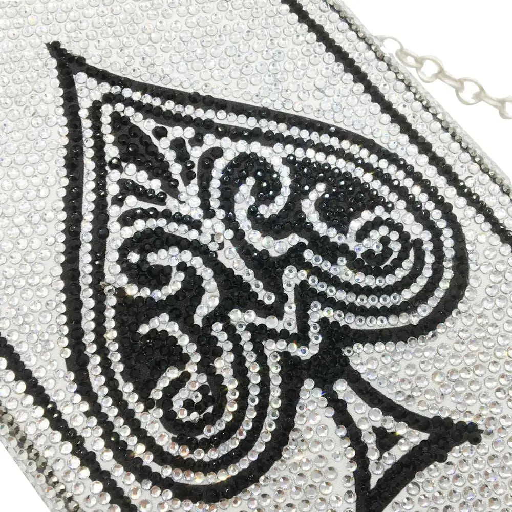Boutique De FGG Poker Carte à Jouer Spade As Femme Cristal Pochette Sac à Main Evening Sac Vegas Strass Sac à Mains Casinos Dinner Sac