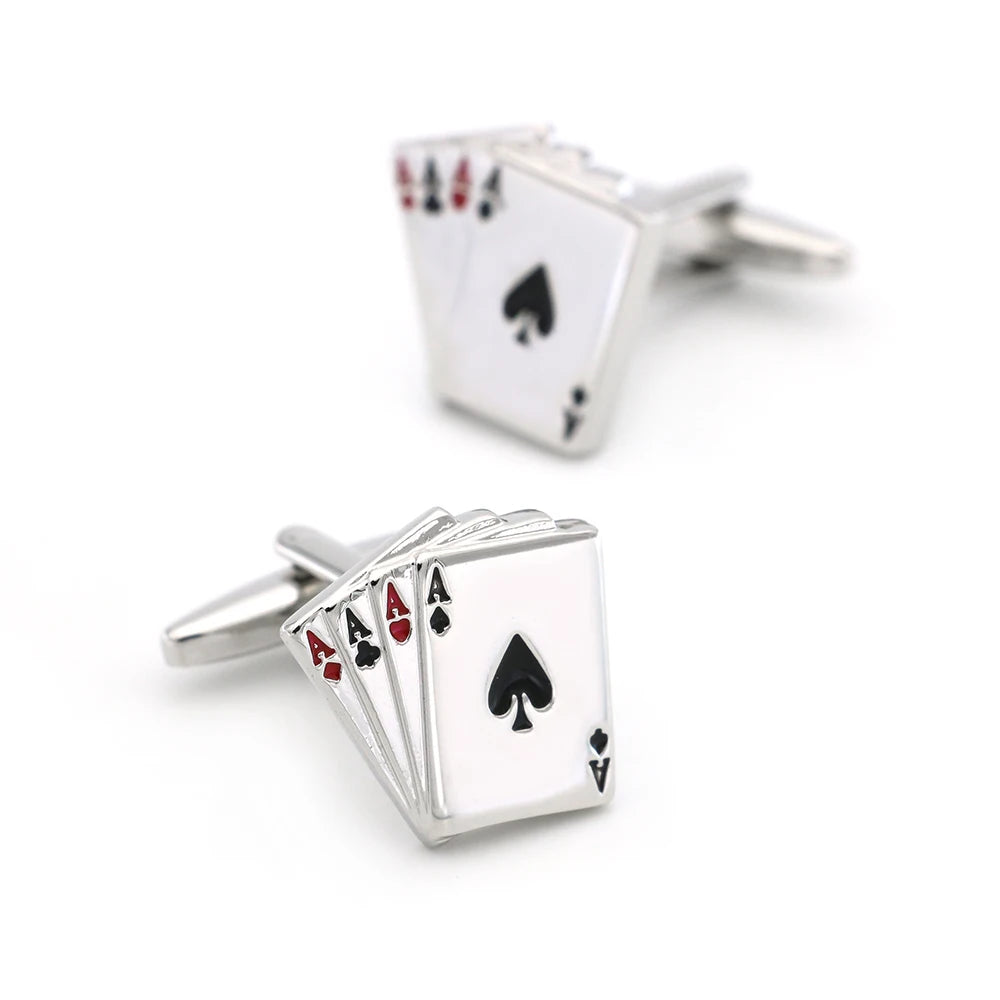 Quality Copper Material Casino Series Cuff Links Playing Card Design Poker Flush Cufflinks For Men