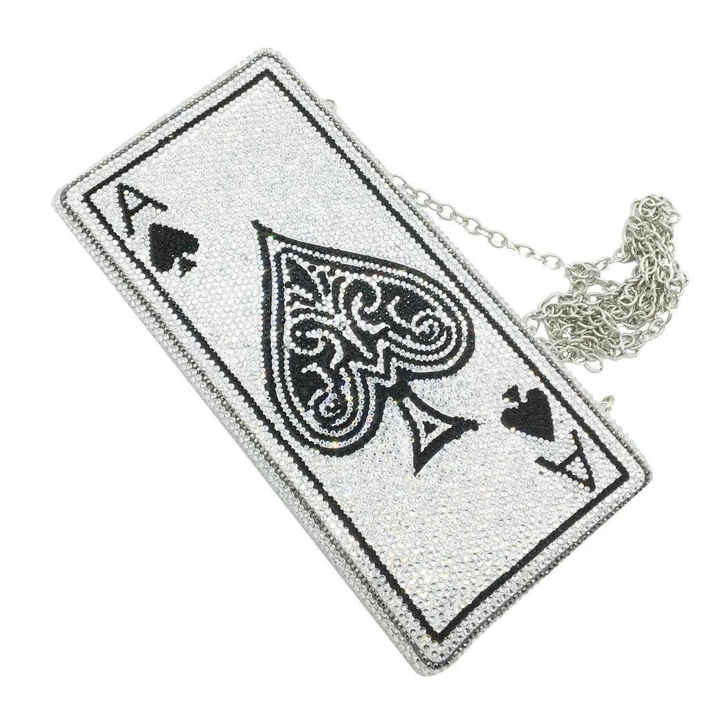 Boutique De FGG Poker Carte à Jouer Spade As Femme Cristal Pochette Sac à Main Evening Sac Vegas Strass Sac à Mains Casinos Dinner Sac