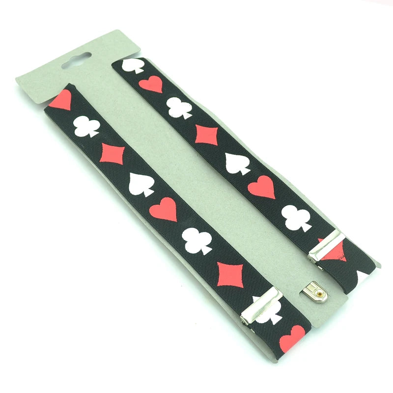 Suspenders pour Homme Clip-On Braces Elastic Suspender pour Trousers Pants Holder 3.5cm Ceinture Cartes à Jouer Poker Cards Braces Gallus