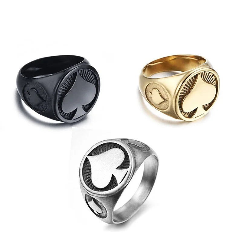 Simple Gambler Stainless Steel Lucky Spades A Ring Men Punk Biker Lucky Ring For Men Women Fashion Jewelry Gift