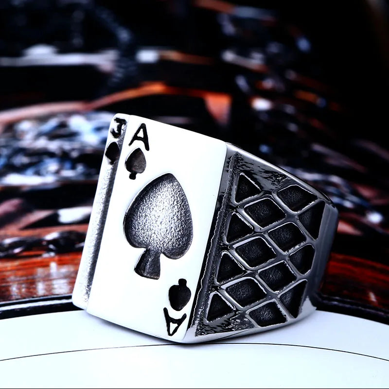 Spade A Playing Card Ring 316L Stainless Steel Man's Fashion Jewelry Retro Personality BR8-043 US Size