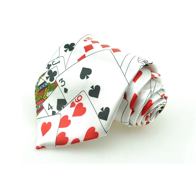 Hommes Cravates Cravate Formal Dress Cadeau Mariage Shirts Cravat Cravate Pour Homme Funny 4 inch width playing card/poker white Noir Fête