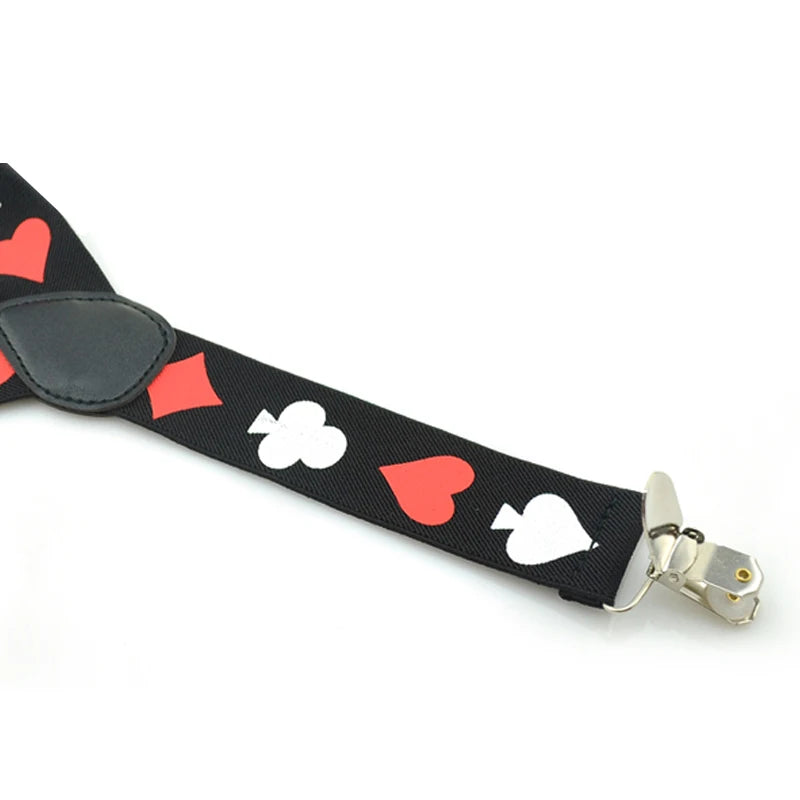 Suspenders pour Homme Clip-On Braces Elastic Suspender pour Trousers Pants Holder 3.5cm Ceinture Cartes à Jouer Poker Cards Braces Gallus