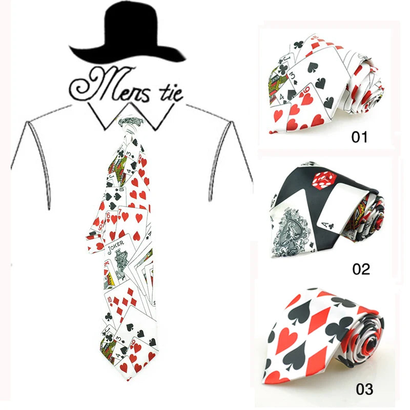 Hommes Cravates Cravate Formal Dress Cadeau Mariage Shirts Cravat Cravate Pour Homme Funny 4 inch width playing card/poker white Noir Fête