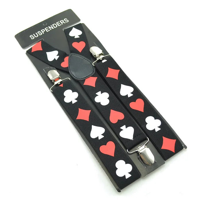 Suspenders pour Homme Clip-On Braces Elastic Suspender pour Trousers Pants Holder 3.5cm Ceinture Cartes à Jouer Poker Cards Braces Gallus