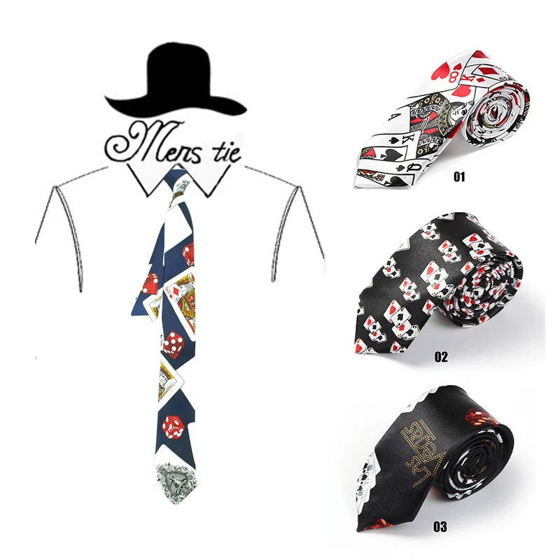 Mode 8 Style Poker Casino Theme Cravates Pour Homme Femme 5cm Narrow Skinny Cravates Formal Casual Accessory Pour Mariage Fête Daily