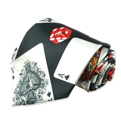 Hommes Cravates Cravate Formal Dress Cadeau Mariage Shirts Cravat Cravate Pour Homme Funny 4 inch width playing card/poker white Noir Fête