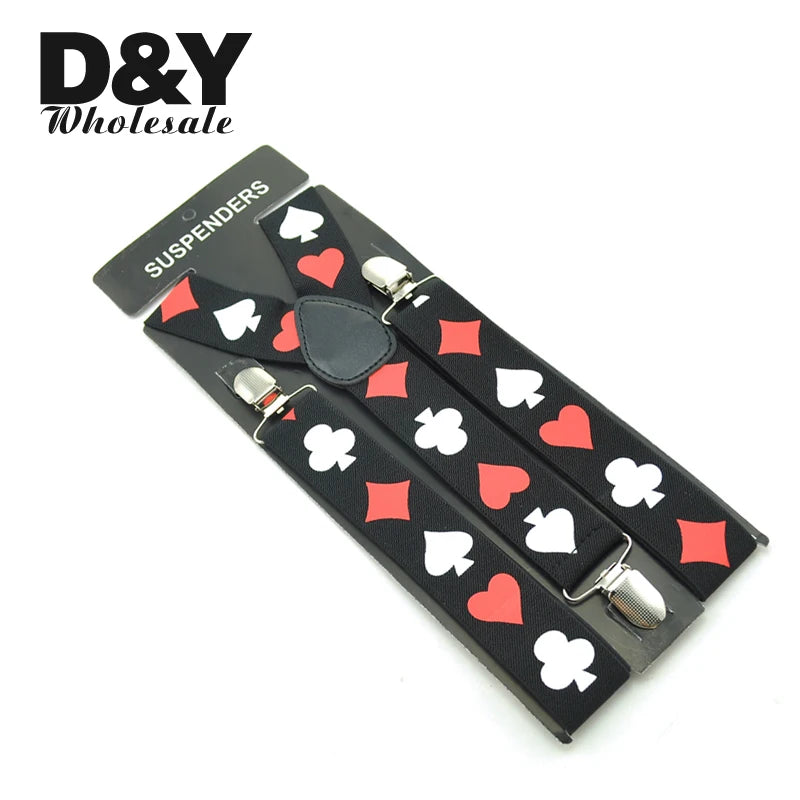 Suspenders pour Homme Clip-On Braces Elastic Suspender pour Trousers Pants Holder 3.5cm Ceinture Cartes à Jouer Poker Cards Braces Gallus