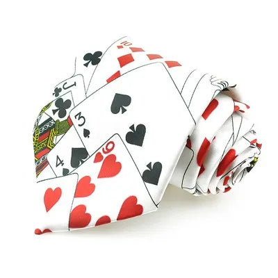 Hommes Cravates Cravate Formal Dress Cadeau Mariage Shirts Cravat Cravate Pour Homme Funny 4 inch width playing card/poker white Noir Fête