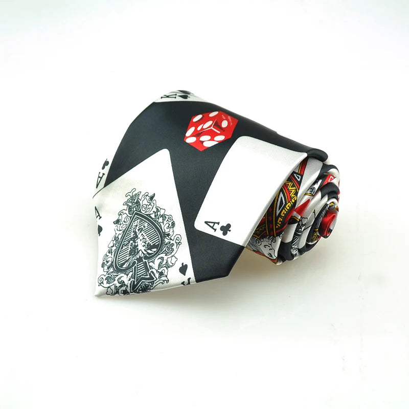 Hommes Cravates Cravate Formal Dress Cadeau Mariage Shirts Cravat Cravate Pour Homme Funny 4 inch width playing card/poker white Noir Fête