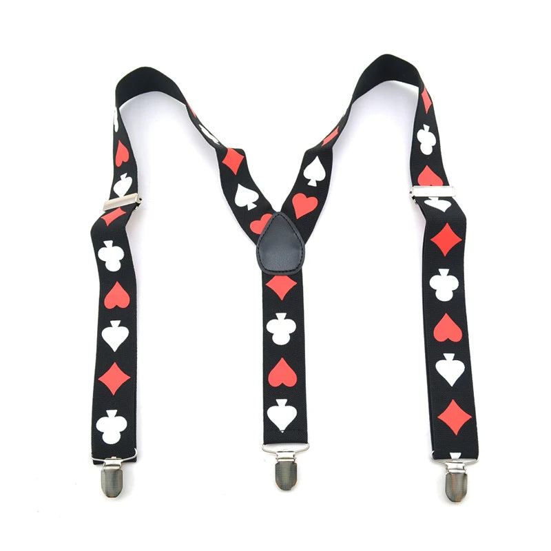 Suspenders pour Homme Clip-On Braces Elastic Suspender pour Trousers Pants Holder 3.5cm Ceinture Cartes à Jouer Poker Cards Braces Gallus