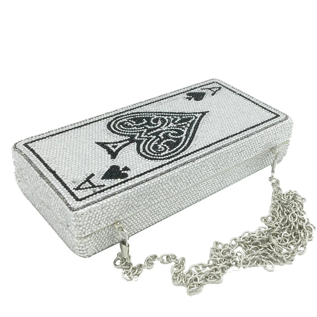 Boutique De FGG Poker Carte à Jouer Spade As Femme Cristal Pochette Sac à Main Evening Sac Vegas Strass Sac à Mains Casinos Dinner Sac