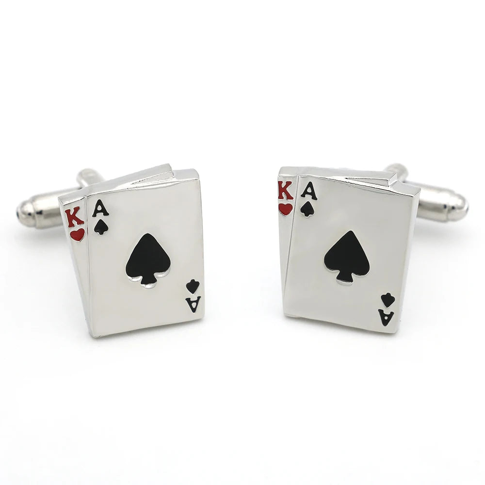Quality Copper Material Casino Series Cuff Links Playing Card Design Poker Flush Cufflinks For Men