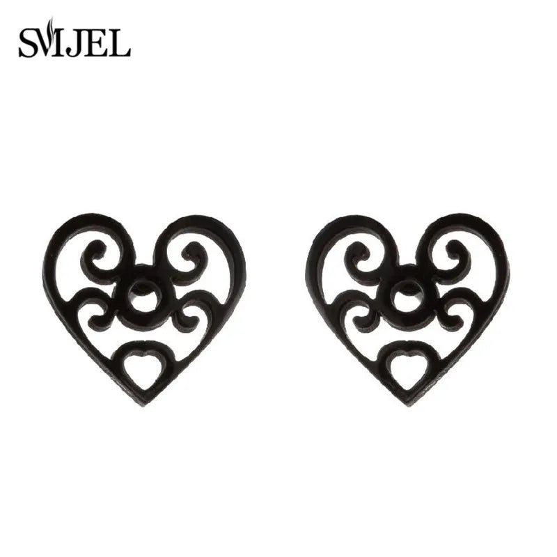 Stainless Steel Creative Poker Ace Stud Earrings Small Black Heart Spades Earrings for Women Girls Jewelry Unique Design Earings